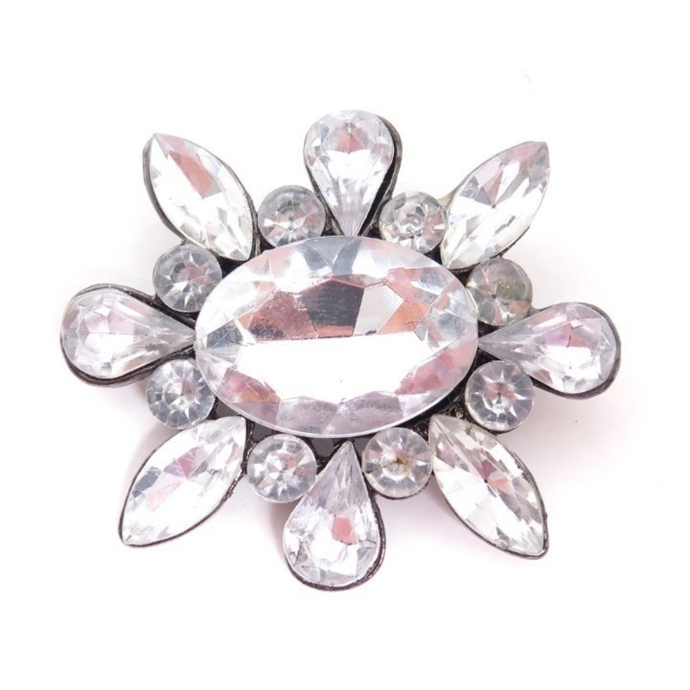 Silver toned Brilliant Clear Rhinestone Flower or snowflake Brooch /Pin